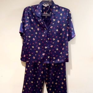 Victoria Secret Pajama 2 Piece Set Navy Floral Size Medium